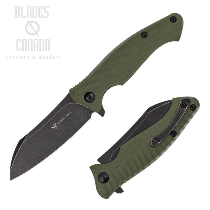 Steel Will Nutcracker Flipper Folding Knife, N690Co Black SW, G10 Green, F24-33